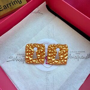 Schiaparelli Gold "Double O" Textured Statement Earrings